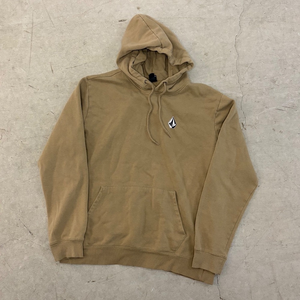 Volcom Mens XL Tan Khaki Stone Logo Pullover Hoodie Sweatshirt Skateboard